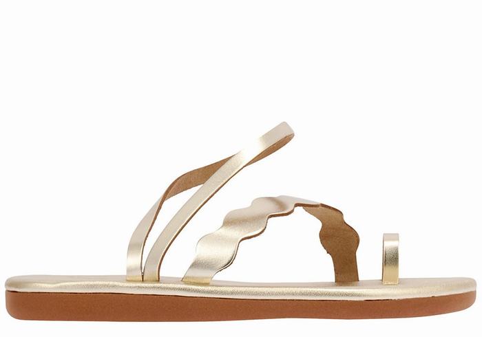 Gold White Ancient Greek Sandals Koralia Women Toe-Post Sandals | MXJ2918VX