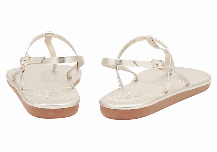 Gold White Ancient Greek Sandals Lito Flip Flop Women Back-Strap Sandals | SNI7518BX