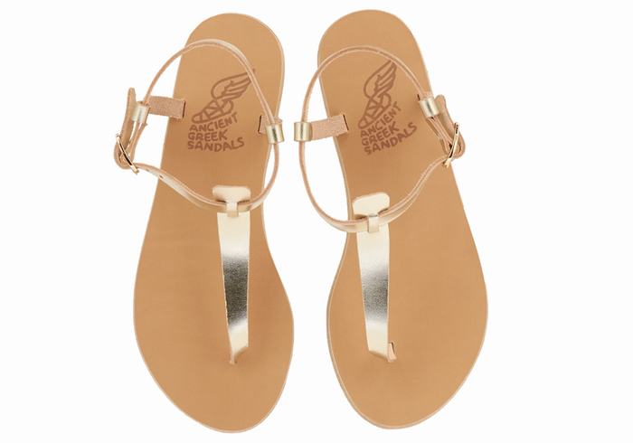 Gold White Ancient Greek Sandals Lito Flip Flop Leather Women Back-Strap Sandals | TOA4241XB