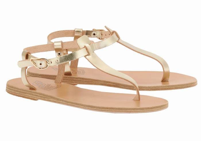 Gold White Ancient Greek Sandals Lito Flip Flop Leather Women Back-Strap Sandals | TOA4241XB