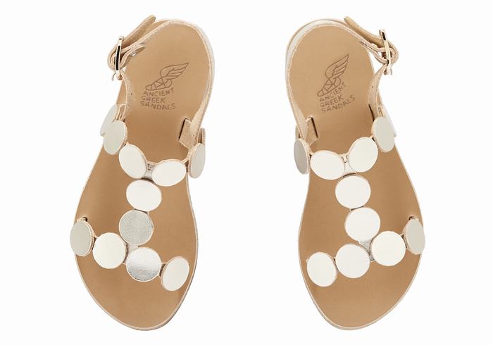 Gold White Ancient Greek Sandals Little Uranos Soft Kids' Flat Sandals | SLW1761JB