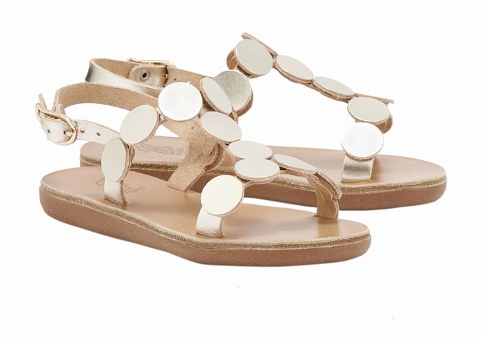 Gold White Ancient Greek Sandals Little Uranos Soft Kids' Flat Sandals | SLW1761JB