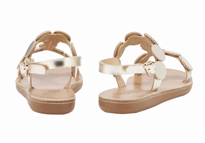 Gold White Ancient Greek Sandals Little Uranos Soft Kids' Flat Sandals | SLW1761JB