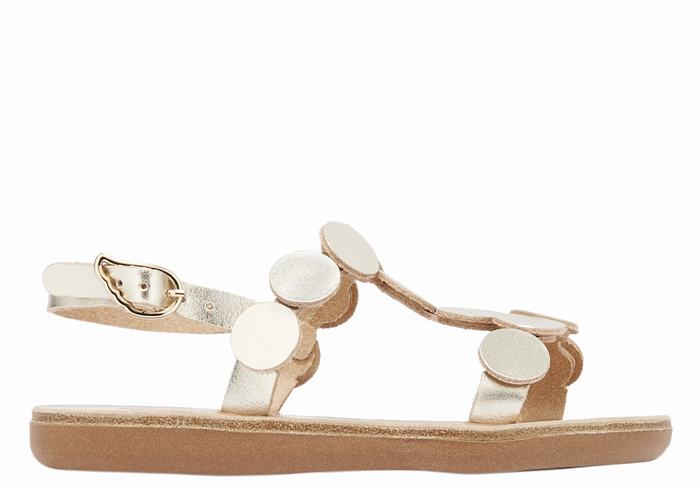 Gold White Ancient Greek Sandals Little Uranos Soft Kids\' Flat Sandals | SLW1761JB