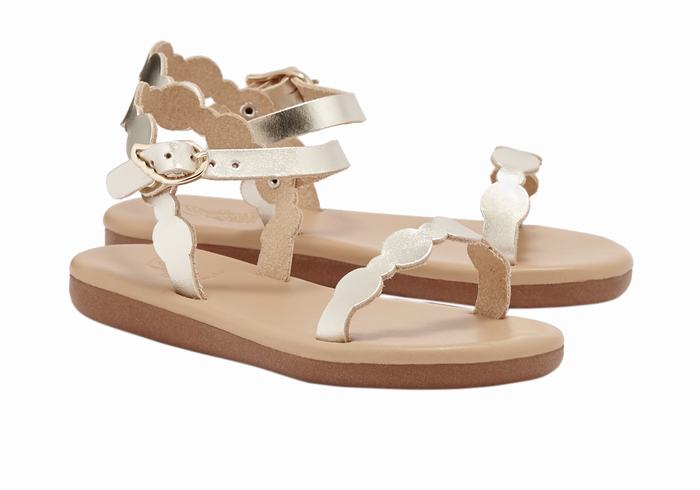 Gold White Ancient Greek Sandals Little Toxo Soft Kids' Flat Sandals | OOE3532BX