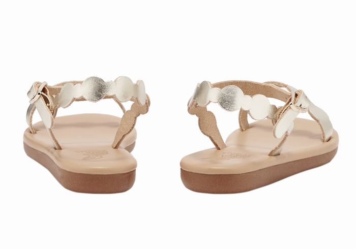 Gold White Ancient Greek Sandals Little Toxo Soft Kids' Flat Sandals | OOE3532BX