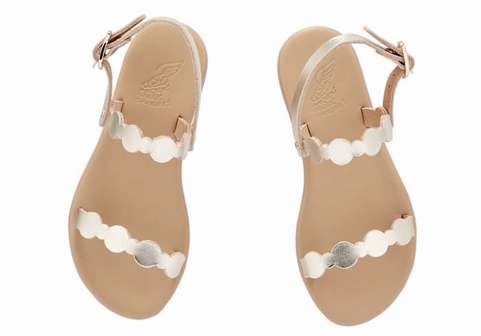 Gold White Ancient Greek Sandals Little Orion Soft Kids' Flat Sandals | ITB7649PC