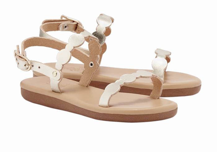 Gold White Ancient Greek Sandals Little Orion Soft Kids' Flat Sandals | ITB7649PC