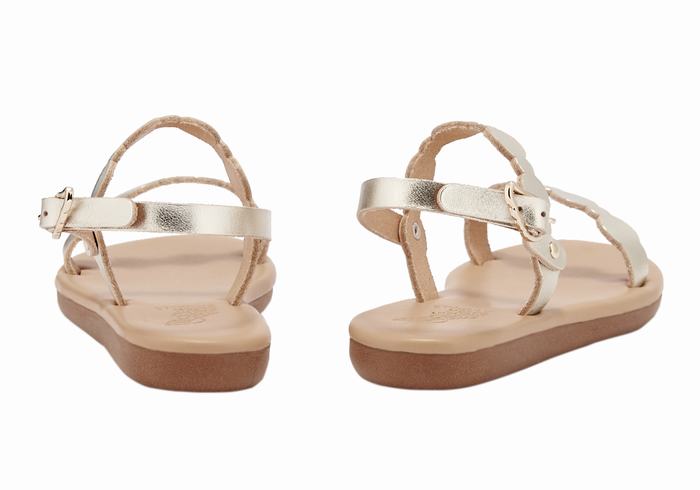 Gold White Ancient Greek Sandals Little Orion Soft Kids' Flat Sandals | ITB7649PC