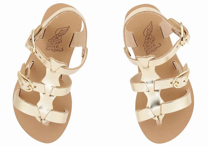 Gold White Ancient Greek Sandals Little Grace Kelly Soft Kids' Flat Sandals | EEY9493AH