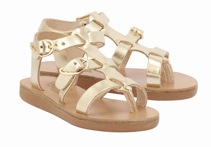 Gold White Ancient Greek Sandals Little Grace Kelly Soft Kids' Flat Sandals | EEY9493AH