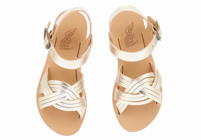 Gold White Ancient Greek Sandals Little Electra Soft Kids' Flat Sandals | LXS107YT