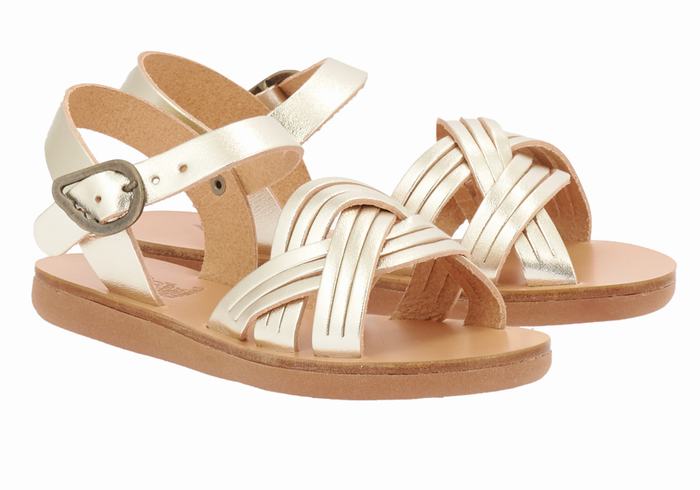 Gold White Ancient Greek Sandals Little Electra Soft Kids' Flat Sandals | LXS107YT