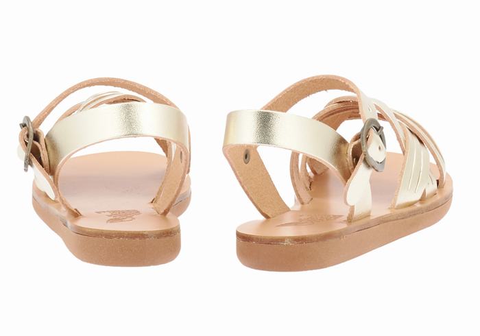 Gold White Ancient Greek Sandals Little Electra Soft Kids' Flat Sandals | LXS107YT