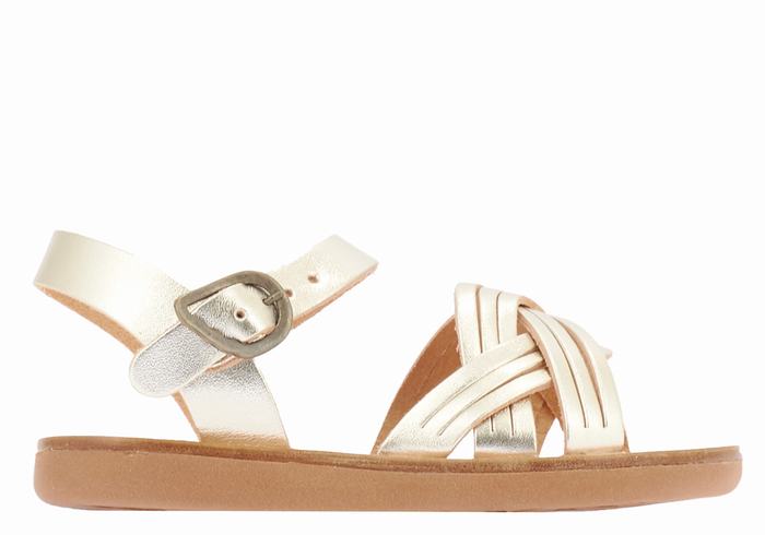 Gold White Ancient Greek Sandals Little Electra Soft Kids\' Flat Sandals | LXS107YT