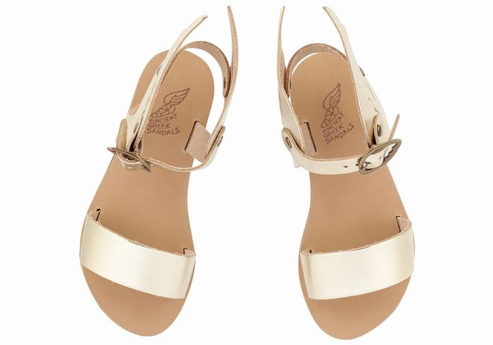 Gold White Ancient Greek Sandals Little Ikaria Soft Kids' Casual Sandals | ZDV8466OE