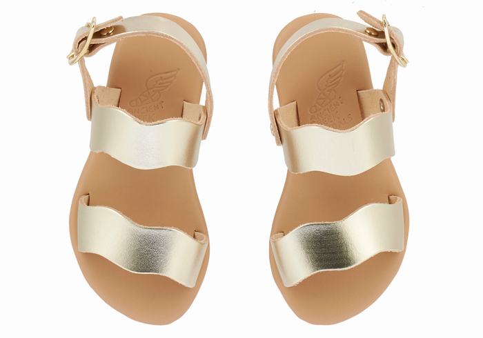 Gold White Ancient Greek Sandals Little Calamos Soft Kids' Casual Sandals | DGE6056GR