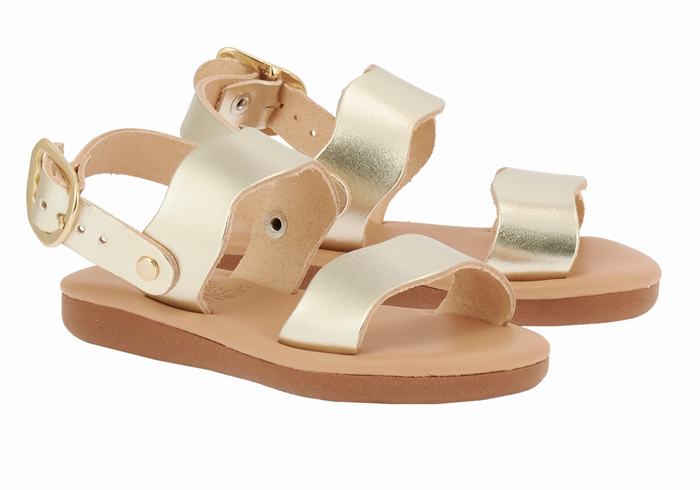 Gold White Ancient Greek Sandals Little Calamos Soft Kids' Casual Sandals | DGE6056GR