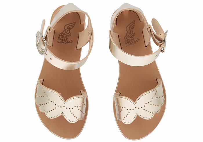 Gold White Ancient Greek Sandals Little Andromeda Soft Kids' Casual Sandals | JQO211QY