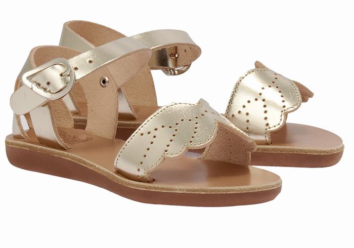 Gold White Ancient Greek Sandals Little Andromeda Soft Kids' Casual Sandals | JQO211QY