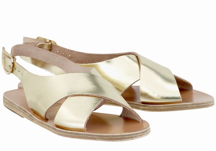 Gold White Ancient Greek Sandals Maria Leather Women Casual Sandals | NAJ3772JA