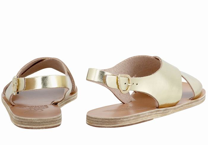 Gold White Ancient Greek Sandals Maria Leather Women Casual Sandals | NAJ3772JA