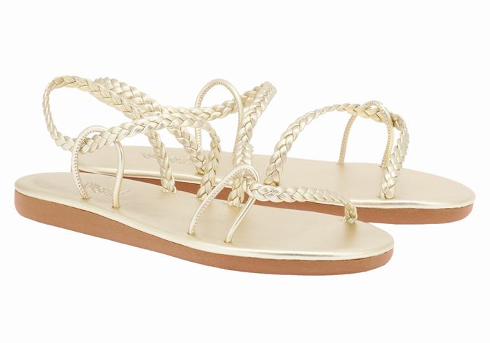 Gold White Ancient Greek Sandals Maya Women Braided Sandals | IZB8892KX