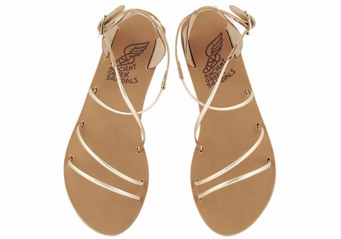 Gold White Ancient Greek Sandals Meloivia Women Ankle Strap Sandals | JOO4818OM