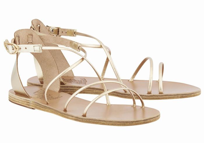 Gold White Ancient Greek Sandals Meloivia Women Ankle Strap Sandals | JOO4818OM