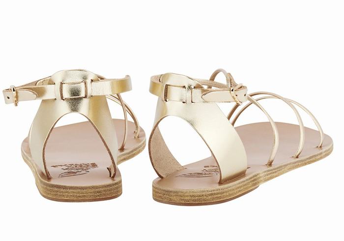 Gold White Ancient Greek Sandals Meloivia Women Ankle Strap Sandals | JOO4818OM