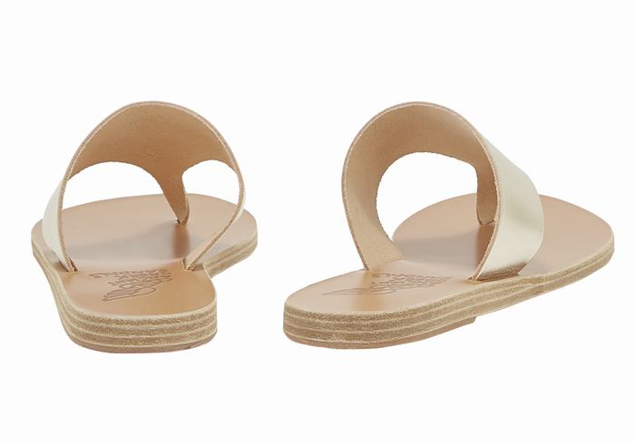 Gold White Ancient Greek Sandals Mera Leather Women Flip Flops | HUQ4729YY