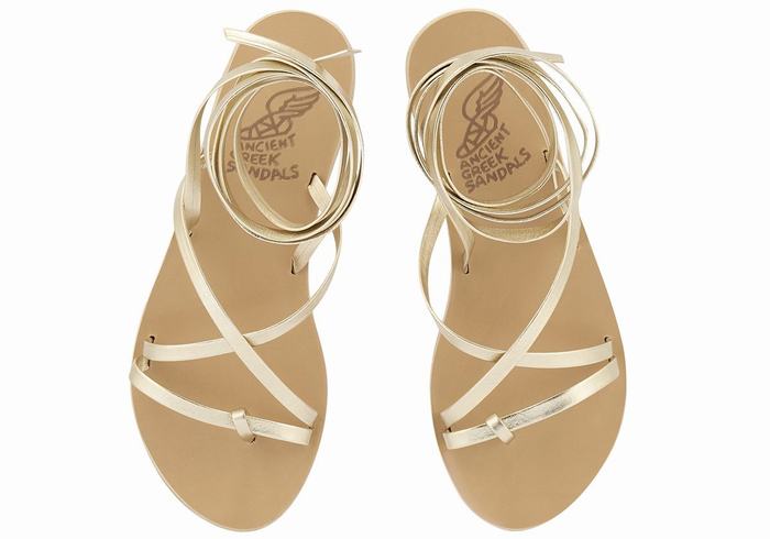 Gold White Ancient Greek Sandals Morfi Leather Women Gladiator Sandals | BOK929KC