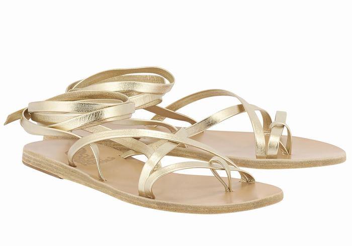 Gold White Ancient Greek Sandals Morfi Leather Women Gladiator Sandals | BOK929KC