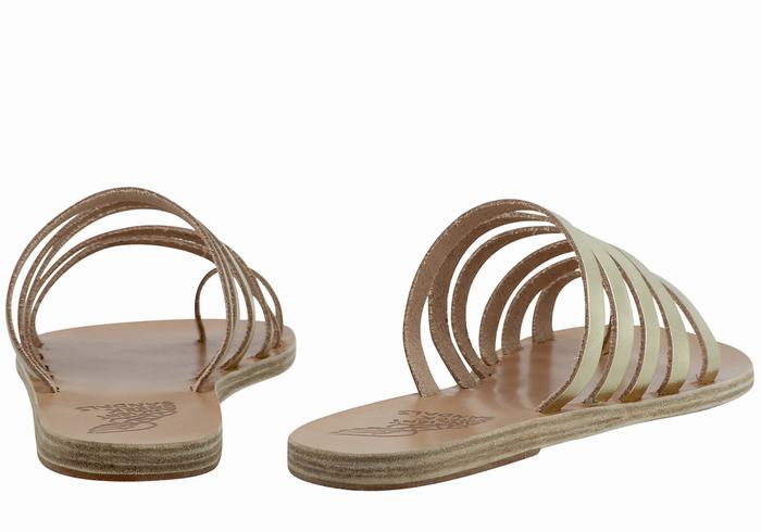 Gold White Ancient Greek Sandals Niki Leather Women Toe-Post Sandals | OUM4498HV