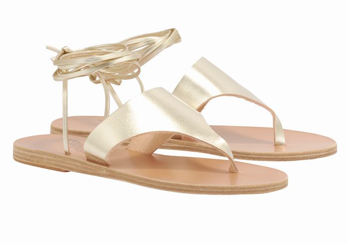 Gold White Ancient Greek Sandals Nychta Leather Women Gladiator Sandals | HNC5320QC