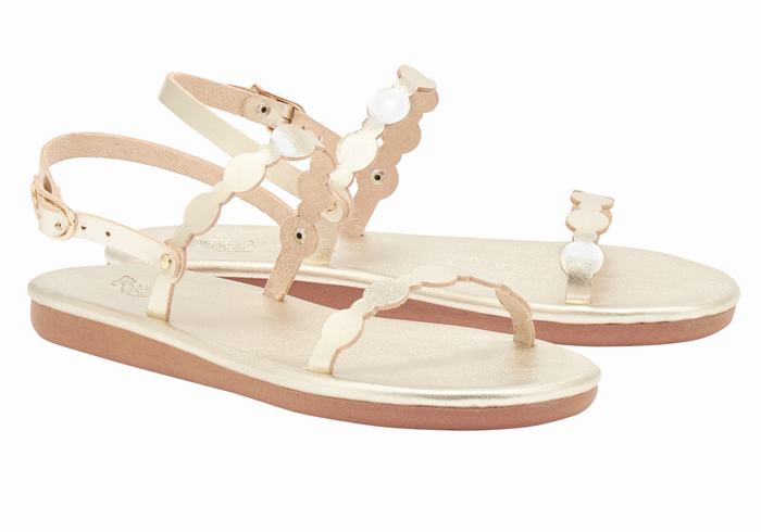 Gold White Ancient Greek Sandals Orion Women Back-Strap Sandals | UQI2526NG