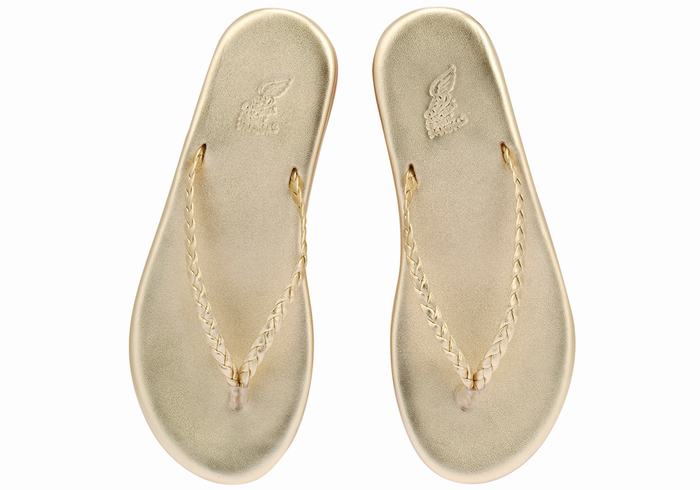 Gold White Ancient Greek Sandals Plage Flip Flop Women Braided Sandals | FOI1869XH