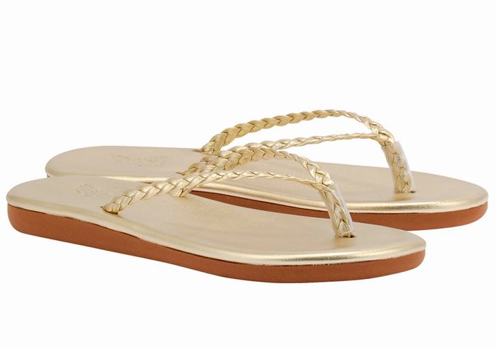 Gold White Ancient Greek Sandals Plage Flip Flop Women Braided Sandals | FOI1869XH