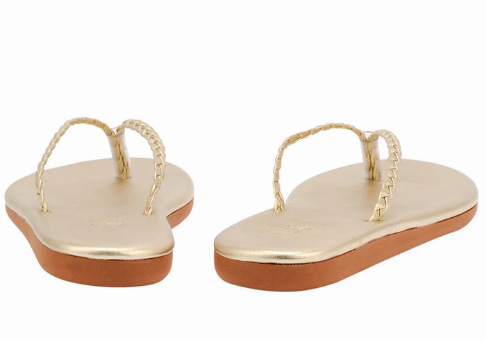 Gold White Ancient Greek Sandals Plage Flip Flop Women Braided Sandals | FOI1869XH