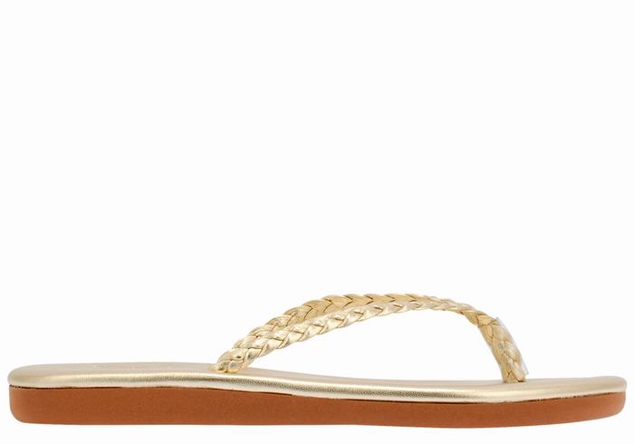 Gold White Ancient Greek Sandals Plage Flip Flop Women Braided Sandals | FOI1869XH