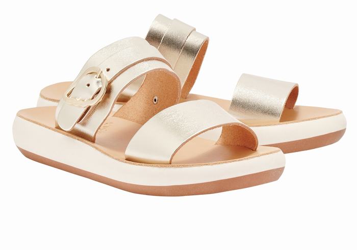 Gold White Ancient Greek Sandals Preveza Comfort Women Slide Sandals | PMV6242EZ