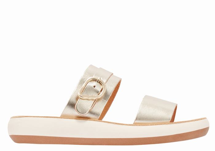 Gold White Ancient Greek Sandals Preveza Comfort Women Slide Sandals | PMV6242EZ