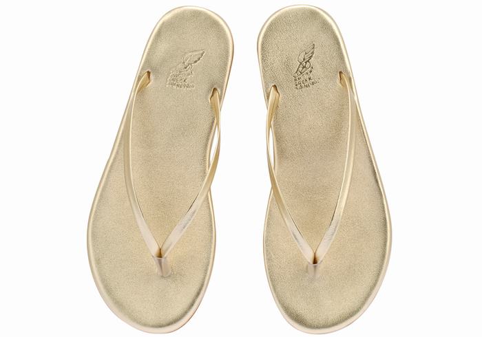 Gold White Ancient Greek Sandals Saionara Women Flip Flops | NVI3169OS