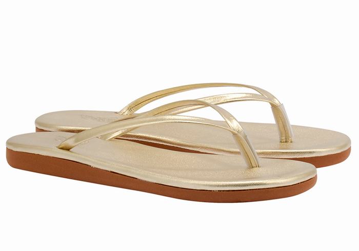 Gold White Ancient Greek Sandals Saionara Women Flip Flops | NVI3169OS