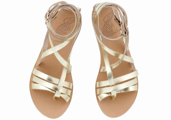 Gold White Ancient Greek Sandals Satira Leather Women Gladiator Sandals | BQY610EM