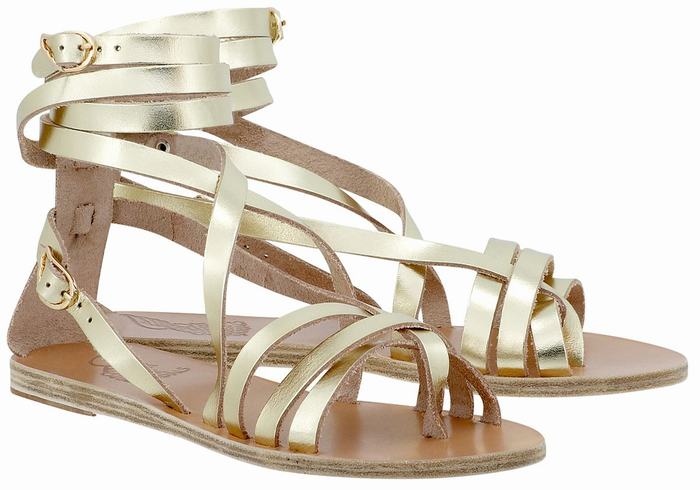 Gold White Ancient Greek Sandals Satira Leather Women Gladiator Sandals | BQY610EM