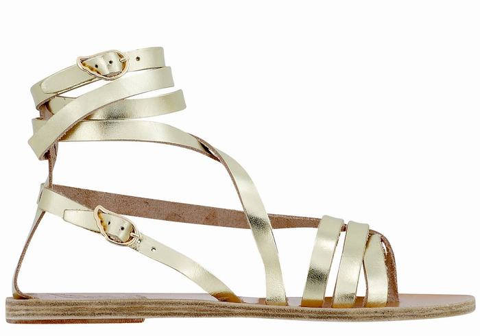 Gold White Ancient Greek Sandals Satira Leather Women Gladiator Sandals | BQY610EM