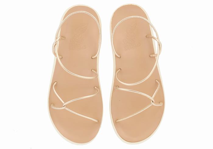 Gold White Ancient Greek Sandals Taxidi Comfort Women Back-Strap Sandals | BGD8790YA