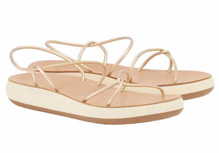 Gold White Ancient Greek Sandals Taxidi Comfort Women Back-Strap Sandals | BGD8790YA