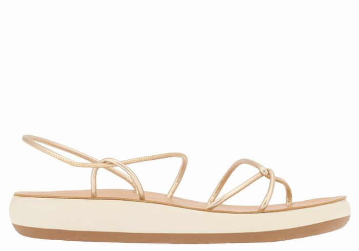 Gold White Ancient Greek Sandals Taxidi Comfort Women Back-Strap Sandals | BGD8790YA